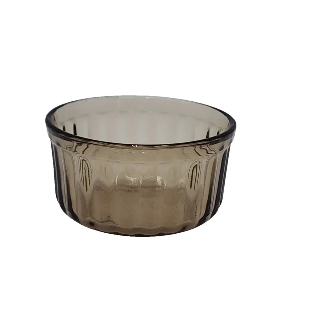 Vintage Arcopal France Ramekin Brown Ribbed Glass Creme Brulee Prep Bowl 3.25